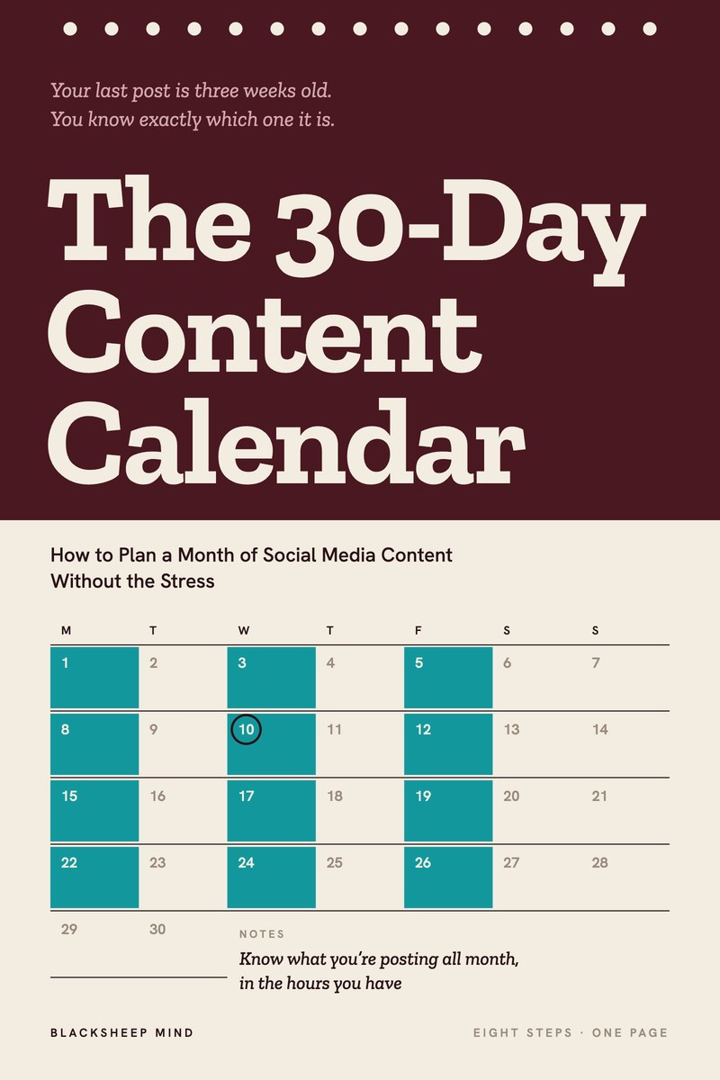The cover of The 30-Day Content Calendar: How to Plan a Month of Social Media Content Without the Stress.